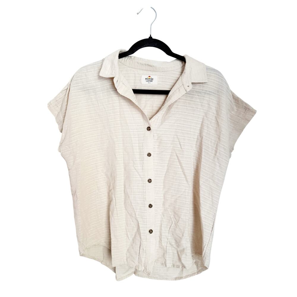 Marine Layer Dana Shirt Small Oatmeal Textured Stripe Boxy Top Sz S